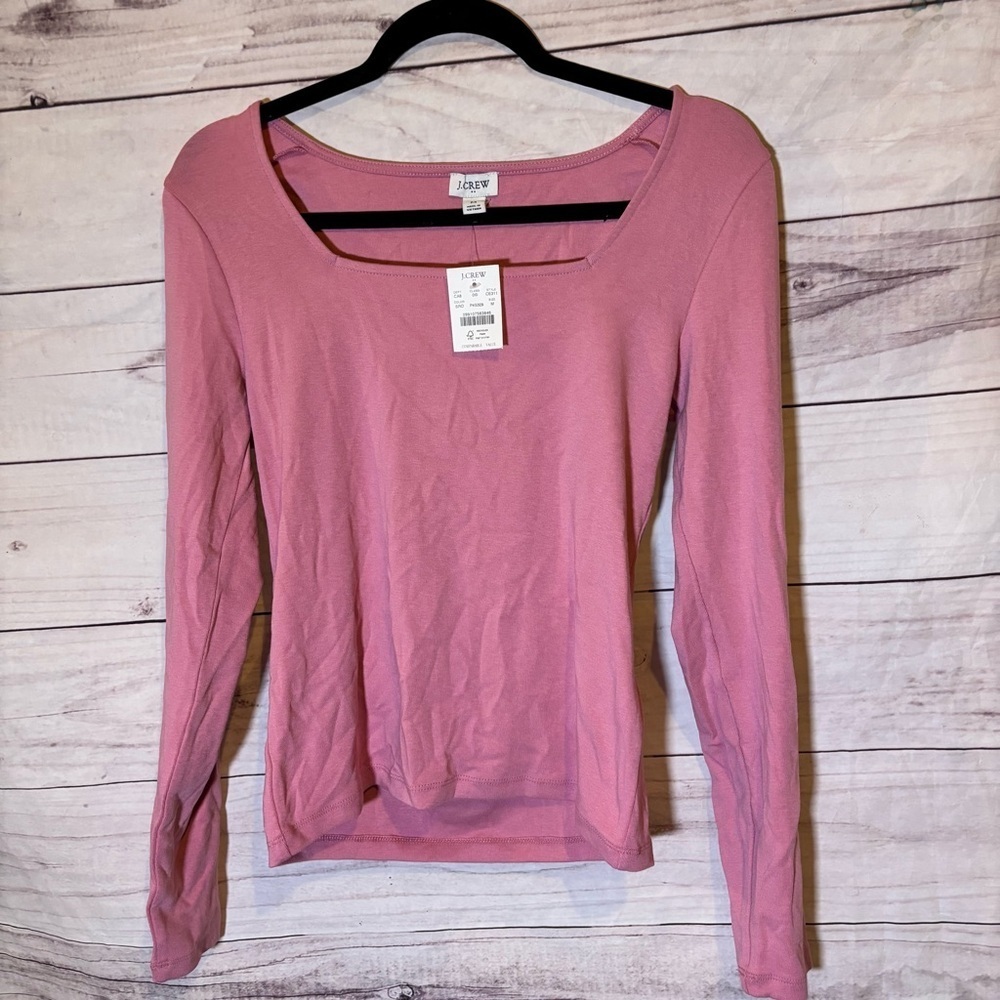 J.Crew Pink Square Neck Long Sleeve Basic Top NWT Medium